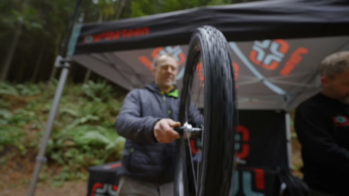 A Sidekick wheel being fitted at the tent during the demo day.